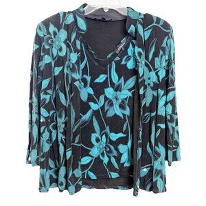VTG Onyx Medium 2 Piece Set Jacket Tank Shell Blue Blk Floral Glitter Formal EUC